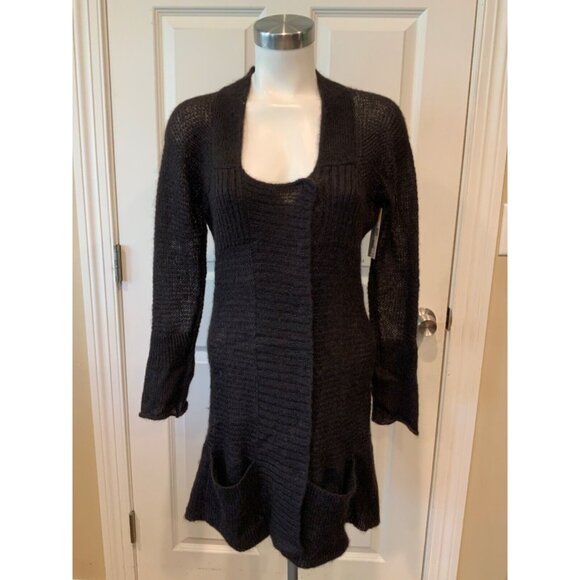 Eileen Fisher Long Dark Purple Mohair Blend Snap-Up Cardigan, Size XS - Picture 1 of 9
